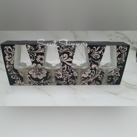 Christian Siriano Gorgeous Rhinestone SILVER Rim Decorative SHOT Glasses 4pc Set - Picture 4 of 5